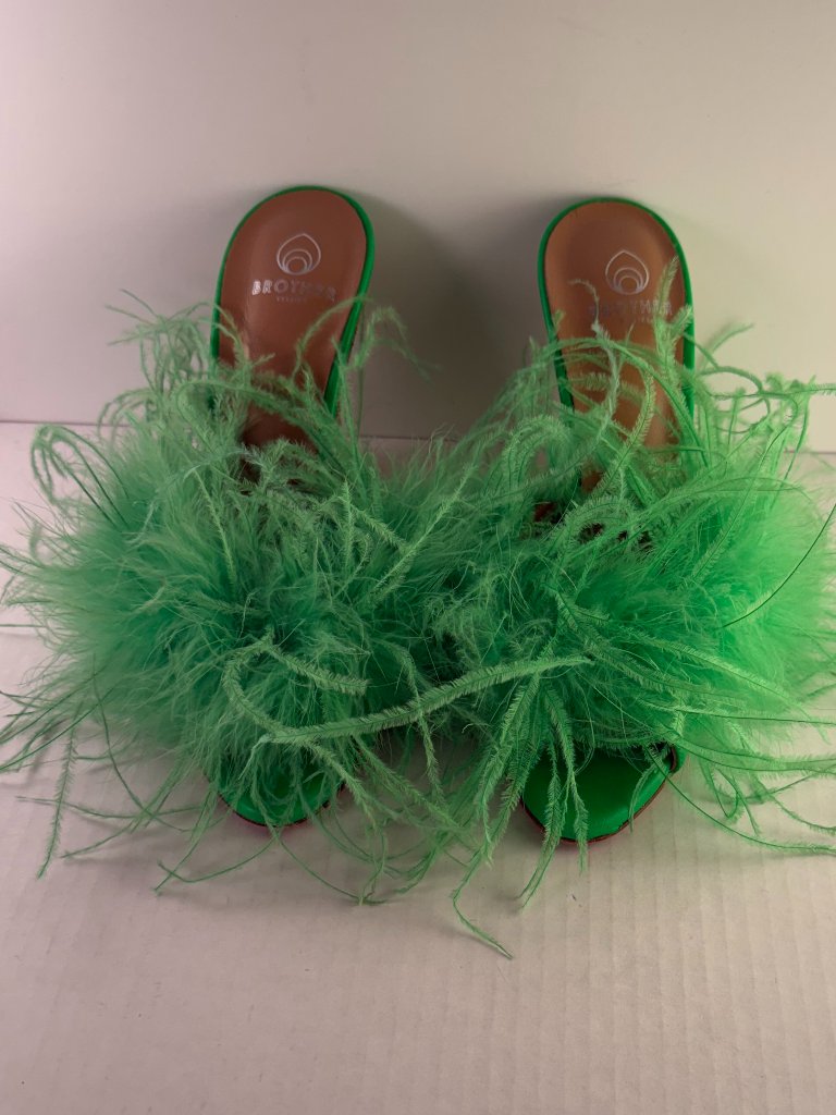 Brother Vellies Green Feather Mules — image 3 of 8